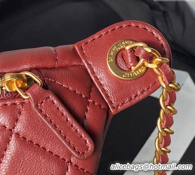 Well Crafted Chanel Shiny Lambskin Waist Bag with CC Charm Chain AP4113 Burgundy 2024