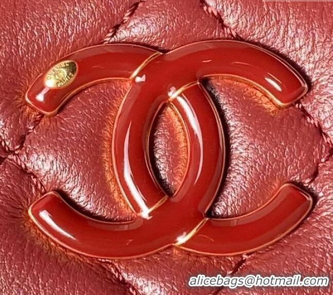 Well Crafted Chanel Shiny Lambskin Waist Bag with CC Charm Chain AP4113 Burgundy 2024