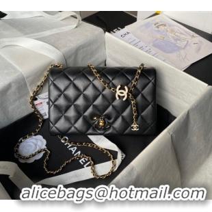 Grade Design Chanel Shiny Lambskin Small Flap Bag with CC Charm Chain AS4967 Black 2024