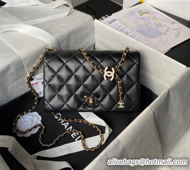 Grade Design Chanel Shiny Lambskin Small Flap Bag with CC Charm Chain AS4967 Black 2024