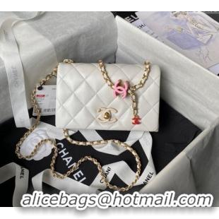 Well Crafted Chanel Shiny Lambskin Mini Flap Bag with CC Charm Chain AS4973 White 2024