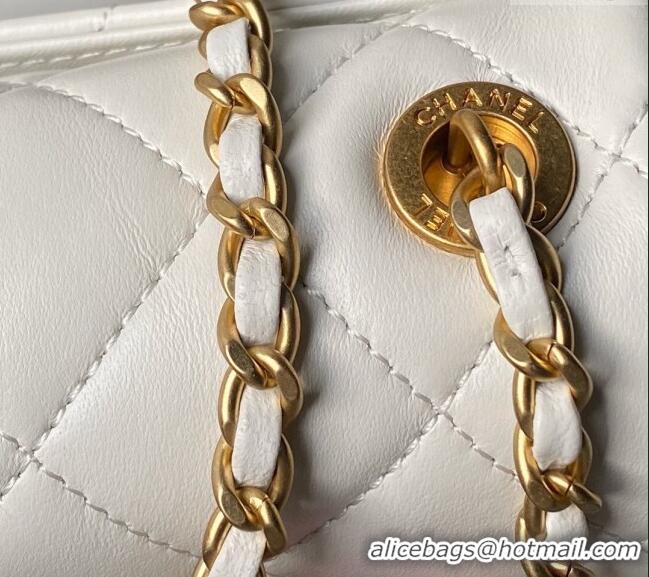 Well Crafted Chanel Shiny Lambskin Mini Flap Bag with CC Charm Chain AS4973 White 2024