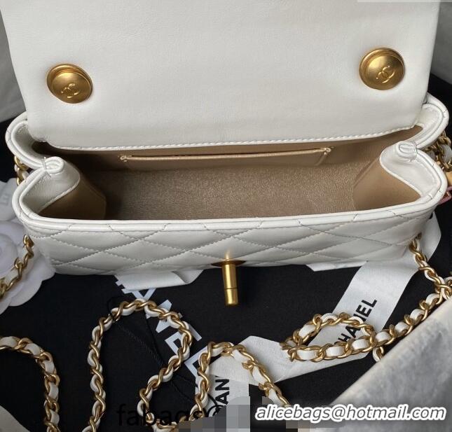 Well Crafted Chanel Shiny Lambskin Mini Flap Bag with CC Charm Chain AS4973 White 2024