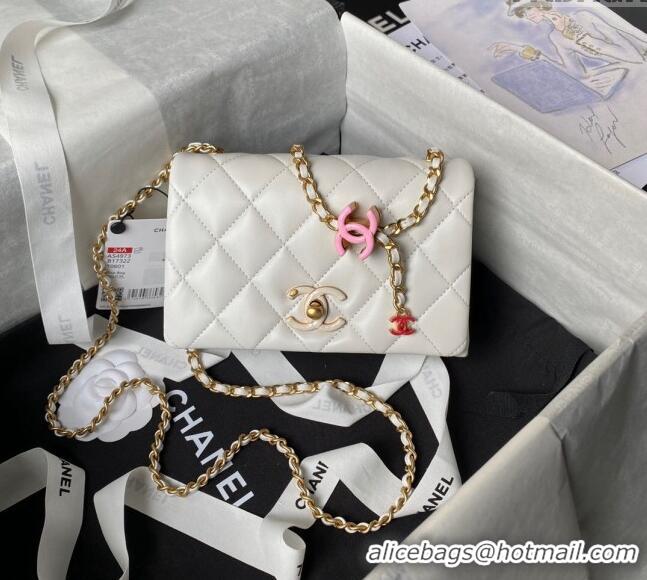 Well Crafted Chanel Shiny Lambskin Mini Flap Bag with CC Charm Chain AS4973 White 2024