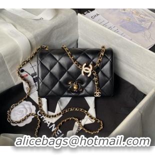 Unique Style Chanel Shiny Lambskin Mini Flap Bag with CC Charm Chain AS4973 Black 2024