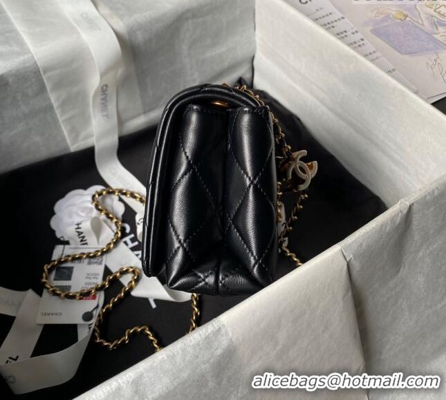 Unique Style Chanel Shiny Lambskin Mini Flap Bag with CC Charm Chain AS4973 Black 2024