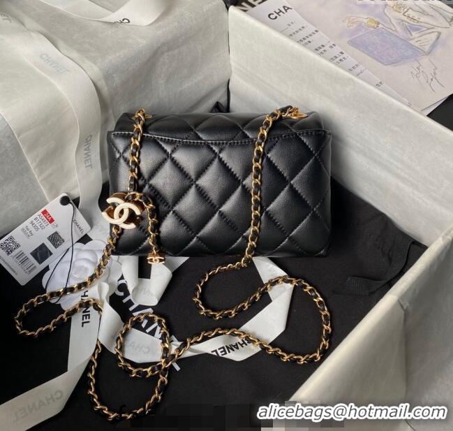 Unique Style Chanel Shiny Lambskin Mini Flap Bag with CC Charm Chain AS4973 Black 2024