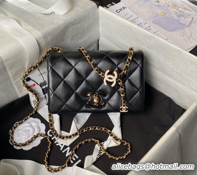 Unique Style Chanel Shiny Lambskin Mini Flap Bag with CC Charm Chain AS4973 Black 2024