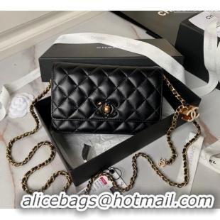 Super Quality Chanel Shiny Wallet On Chain WOC with CC Charm AP3938 Black 2024