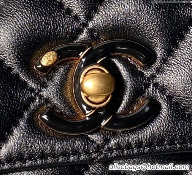 Super Quality Chanel Shiny Wallet On Chain WOC with CC Charm AP3938 Black 2024