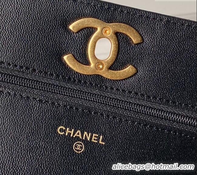 Super Quality Chanel Shiny Wallet On Chain WOC with CC Charm AP3938 Black 2024