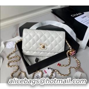 Most Popular Chanel Shiny Wallet On Chain WOC with CC Charm AP3938 White 2024