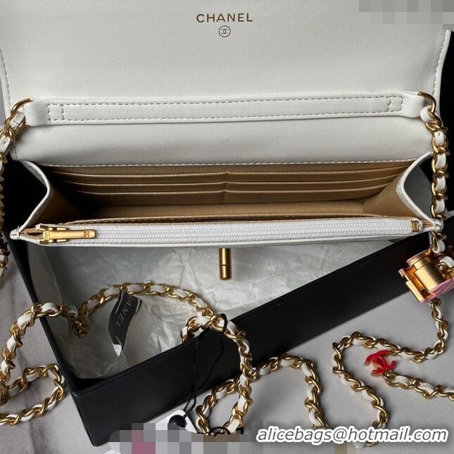 Most Popular Chanel Shiny Wallet On Chain WOC with CC Charm AP3938 White 2024