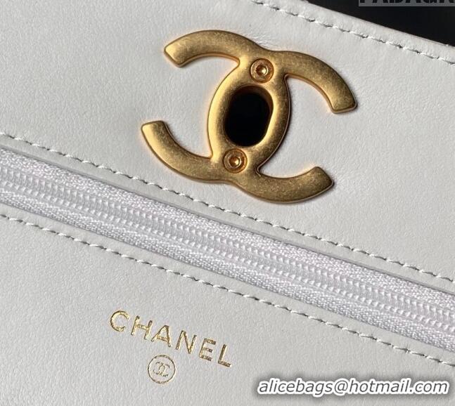 Most Popular Chanel Shiny Wallet On Chain WOC with CC Charm AP3938 White 2024