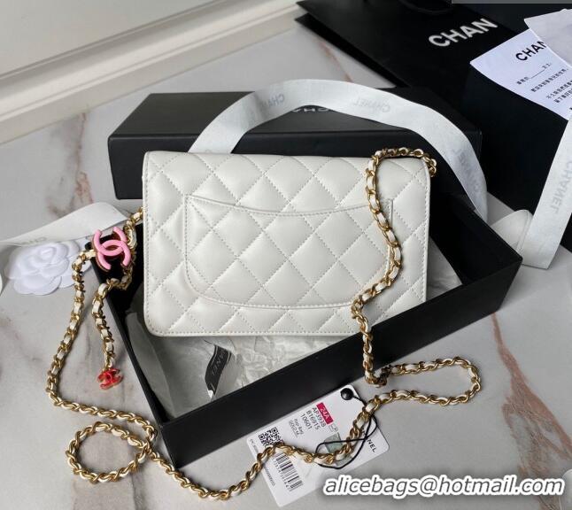 Most Popular Chanel Shiny Wallet On Chain WOC with CC Charm AP3938 White 2024