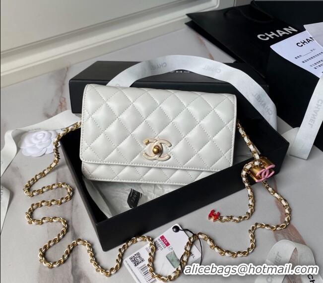 Most Popular Chanel Shiny Wallet On Chain WOC with CC Charm AP3938 White 2024