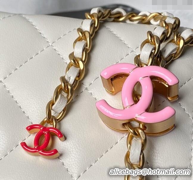 Most Popular Chanel Shiny Wallet On Chain WOC with CC Charm AP3938 White 2024