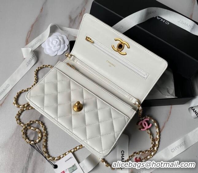 Most Popular Chanel Shiny Wallet On Chain WOC with CC Charm AP3938 White 2024