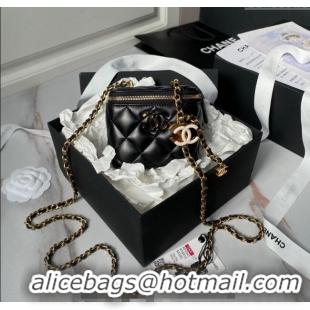 New Design Chanel Shiny Lambskin Clutch with CC Charm Chain AP3941 Black 2024