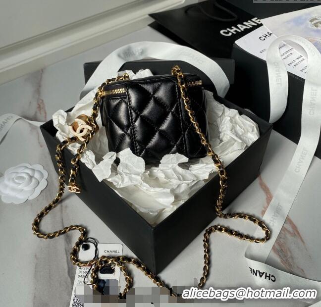 New Design Chanel Shiny Lambskin Clutch with CC Charm Chain AP3941 Black 2024