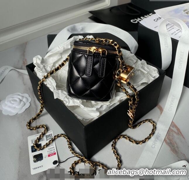 New Design Chanel Shiny Lambskin Clutch with CC Charm Chain AP3941 Black 2024