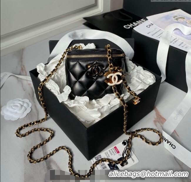 New Design Chanel Shiny Lambskin Clutch with CC Charm Chain AP3941 Black 2024