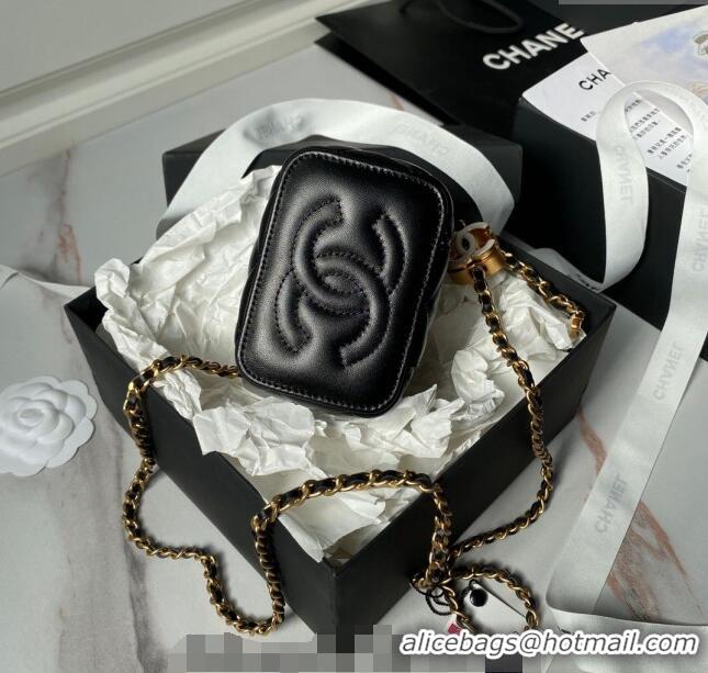 New Design Chanel Shiny Lambskin Clutch with CC Charm Chain AP3941 Black 2024