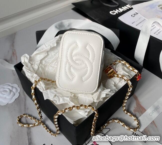 Top Quality Chanel Shiny Lambskin Clutch with CC Charm Chain AP3941 White 2024