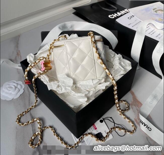 Top Quality Chanel Shiny Lambskin Clutch with CC Charm Chain AP3941 White 2024