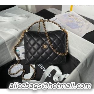 Good Looking Chanel Grained Shiny Calfskin Clutch with Chain and Top Handle AP4066 Black 2024