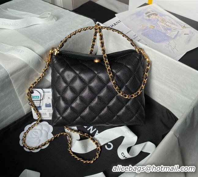 Good Looking Chanel Grained Shiny Calfskin Clutch with Chain and Top Handle AP4066 Black 2024