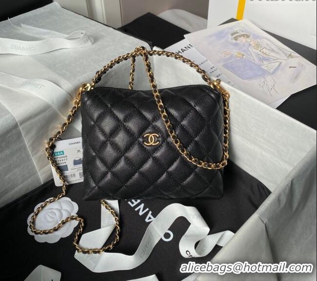 Good Looking Chanel Grained Shiny Calfskin Clutch with Chain and Top Handle AP4066 Black 2024