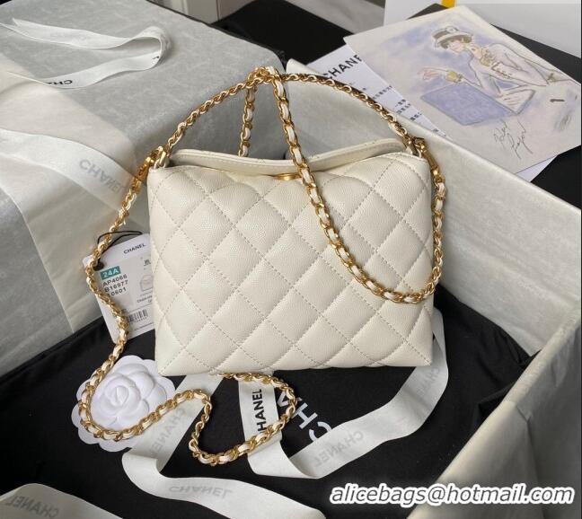 Well Crafted Chanel Grained Shiny Calfskin Clutch with Chain and Top Handle AP4066 White 2024