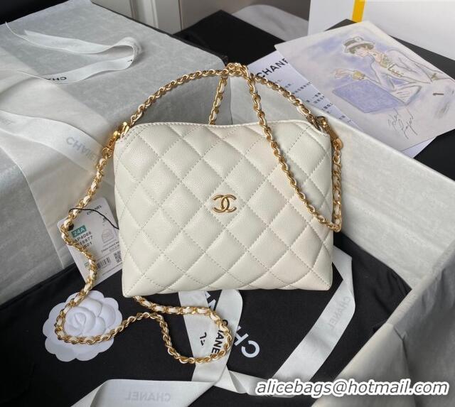 Well Crafted Chanel Grained Shiny Calfskin Clutch with Chain and Top Handle AP4066 White 2024