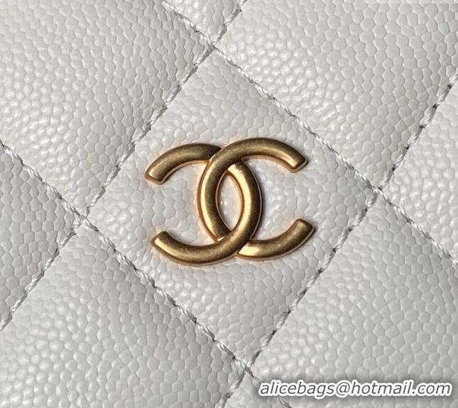 Well Crafted Chanel Grained Shiny Calfskin Clutch with Chain and Top Handle AP4066 White 2024