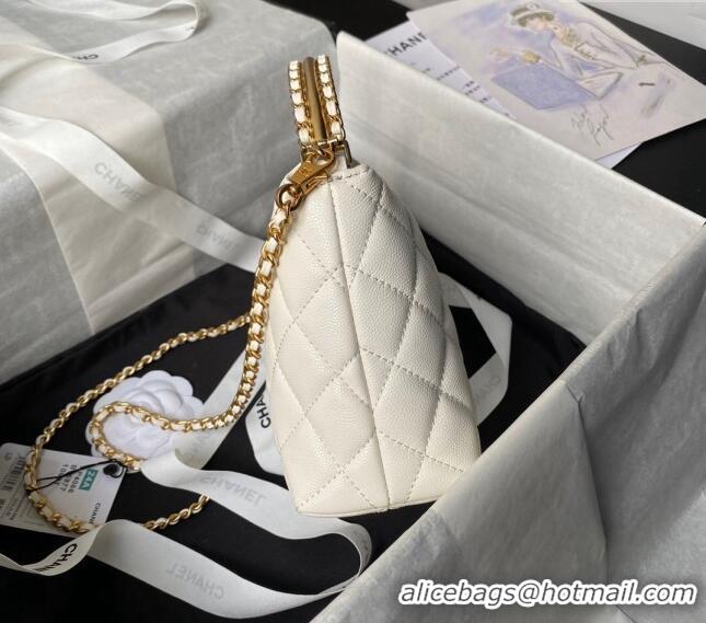 Well Crafted Chanel Grained Shiny Calfskin Clutch with Chain and Top Handle AP4066 White 2024