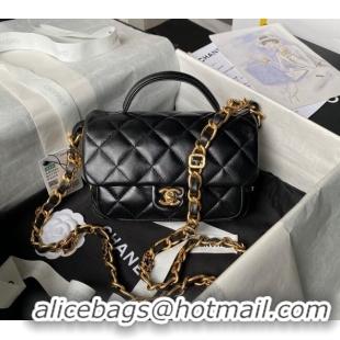 Buy Cheap Chanel Shiny Lambskin Mini Flap Bag with Top Handle and Buckle Chain AS4992 Black 2024