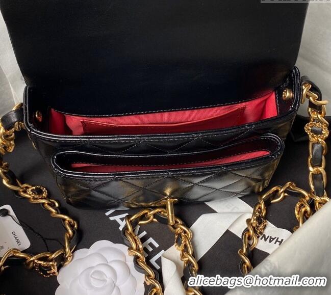 Buy Cheap Chanel Shiny Lambskin Mini Flap Bag with Top Handle and Buckle Chain AS4992 Black 2024