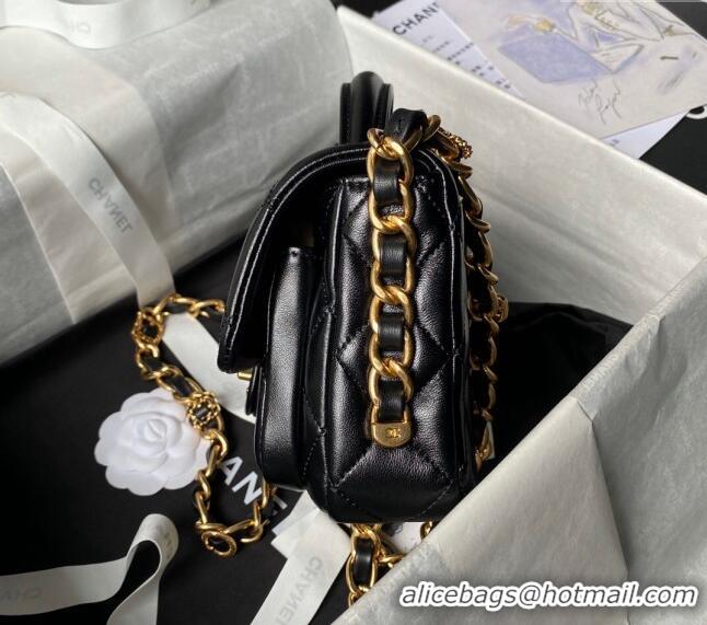 Buy Cheap Chanel Shiny Lambskin Mini Flap Bag with Top Handle and Buckle Chain AS4992 Black 2024