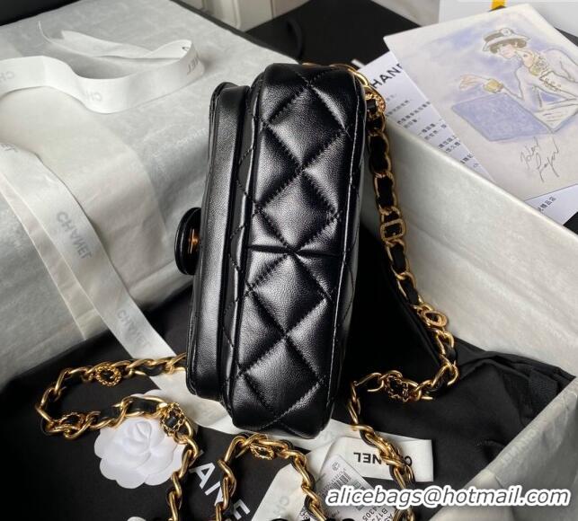 Buy Cheap Chanel Shiny Lambskin Mini Flap Bag with Top Handle and Buckle Chain AS4992 Black 2024