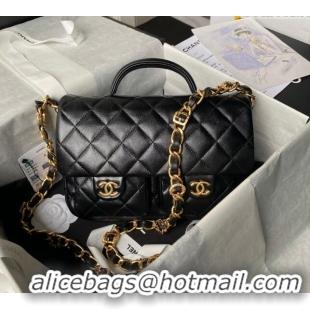 Top Design Chanel Shiny Lambskin Flap Bag with Top Handle and Pocket AS4993 Black 2024