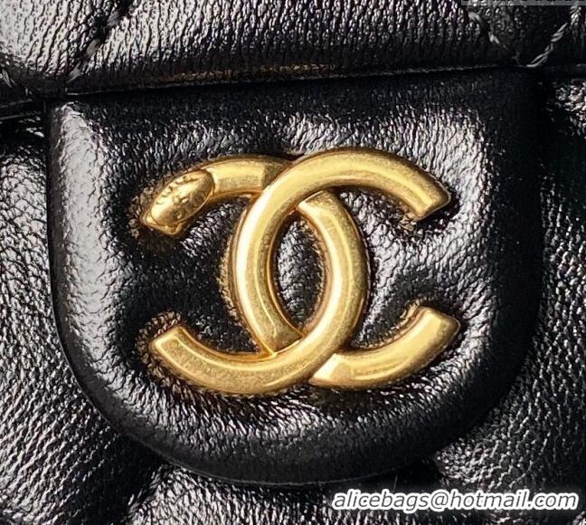 Top Design Chanel Shiny Lambskin Flap Bag with Top Handle and Pocket AS4993 Black 2024