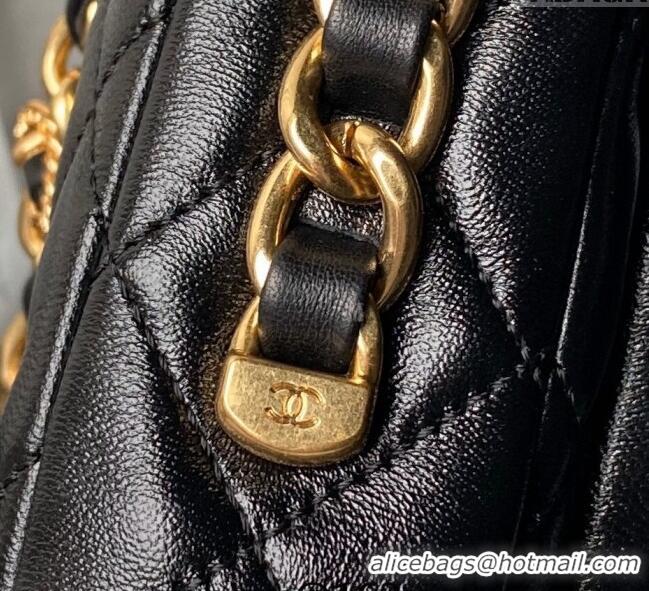 Top Design Chanel Shiny Lambskin Flap Bag with Top Handle and Pocket AS4993 Black 2024