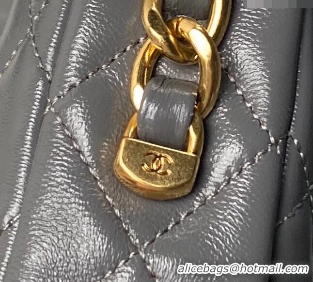 Market Sells Chanel Shiny Lambskin Flap Bag with Top Handle and Pocket AS4993 Grey 2024