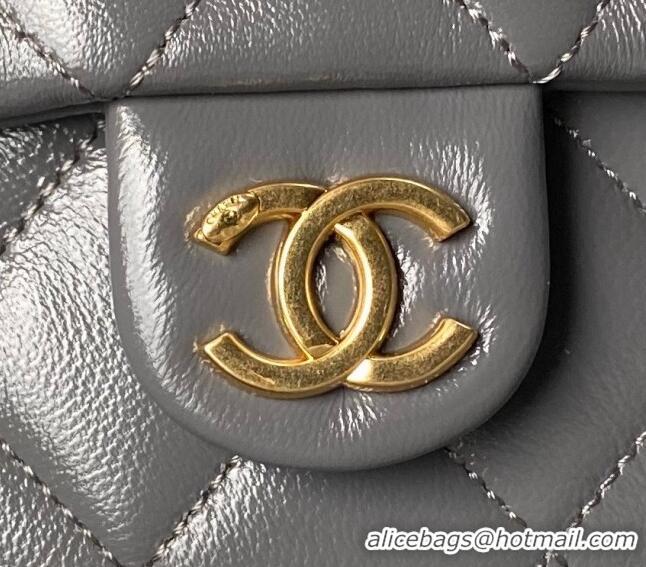 Market Sells Chanel Shiny Lambskin Flap Bag with Top Handle and Pocket AS4993 Grey 2024