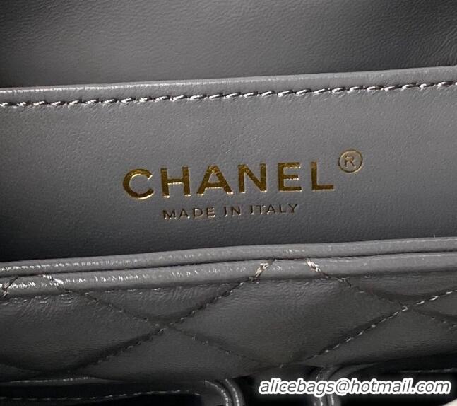 Market Sells Chanel Shiny Lambskin Flap Bag with Top Handle and Pocket AS4993 Grey 2024