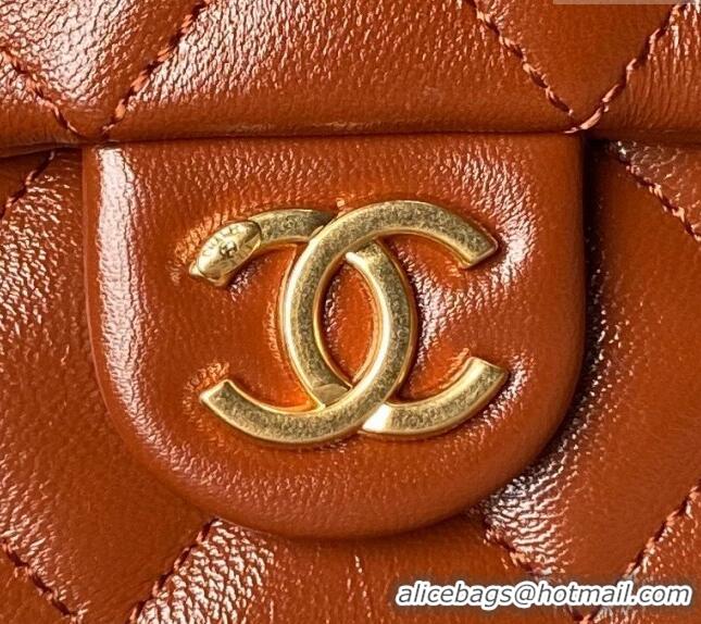 Shop Discount Chanel Shiny Lambskin Flap Bag with Top Handle and Pocket AS4993 Brown 2024