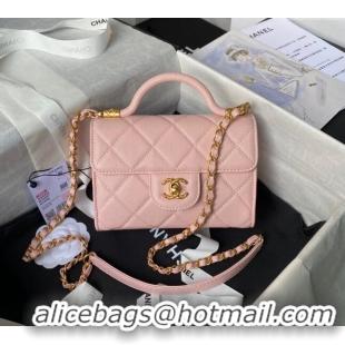 Buy Discount Chanel Grained Calfskin Mini Flap Bag with Top Handle AS4956 Light Pink 2024