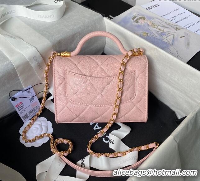 Buy Discount Chanel Grained Calfskin Mini Flap Bag with Top Handle AS4956 Light Pink 2024