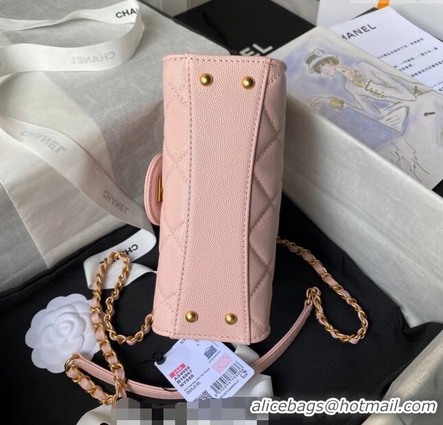 Buy Discount Chanel Grained Calfskin Mini Flap Bag with Top Handle AS4956 Light Pink 2024